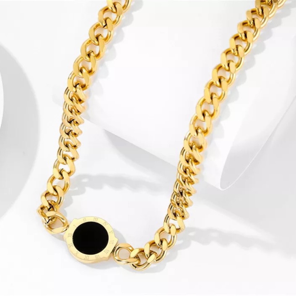 Gold Plated Stainless Steel Double Sided Roman Numerals Necklace - Picture 5 of 7